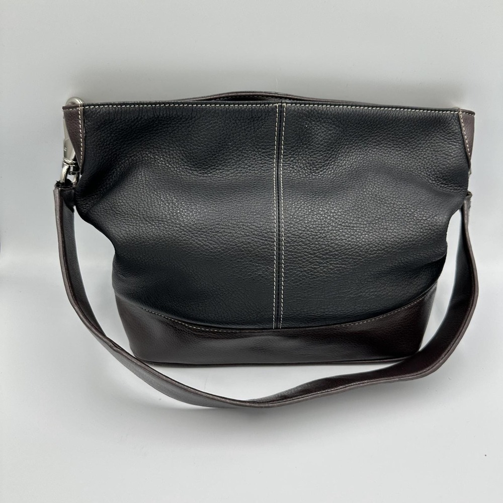 Vtg Tig & Co Y2K Black Brown Pebbled Genuine Leather Hoboβ Shoulder Bag Neutral